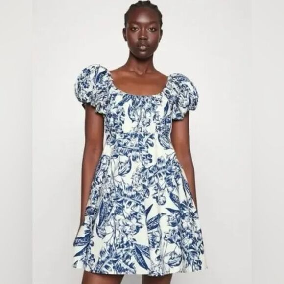 Abercrombie & Fitch Dresses & Skirts - Abercrombie & Fitch The Emerson Poplin Puff Sleeve  Dress Blue White XS